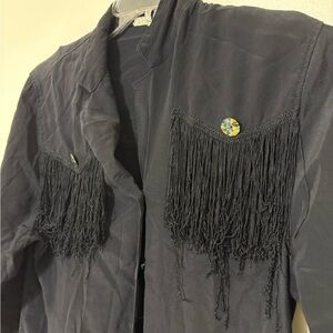 TASSLE BLACK BUTTON DOWN LONG SLEEVE- LARGE